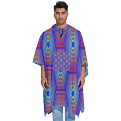 Red Blue Bee Hive Pattern Men s Hooded Rain Ponchos by Hannah976