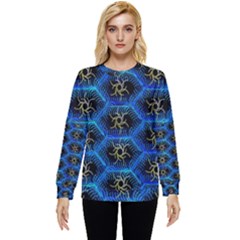 Blue Bee Hive Pattern Hidden Pocket Sweatshirt