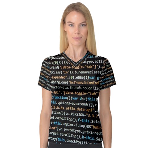 Close Up Code Coding Computer V-neck Sport Mesh T-shirt by Hannah976