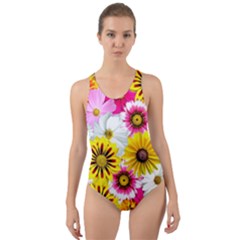 Flowers Blossom Bloom Nature Plant Cut-out Back One Piece Swimsuit