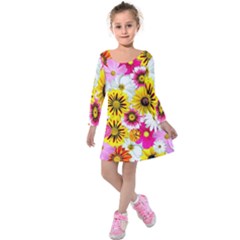 Flowers Blossom Bloom Nature Plant Kids  Long Sleeve Velvet Dress