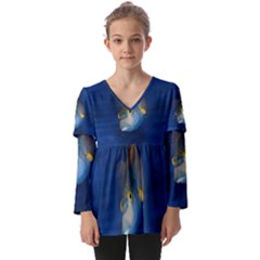 Fish Blue Animal Water Nature Kids  V Neck Casual Top by Hannah976