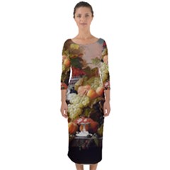 Abundance Of Fruit Severin Roesen Quarter Sleeve Midi Bodycon Dress