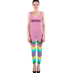 Easter Chevron Pattern Stripes One Piece Catsuit