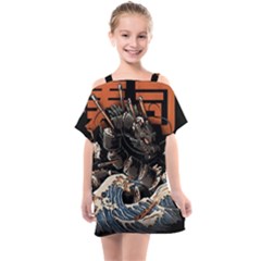 Sushi Dragon Japanese Kids  One Piece Chiffon Dress