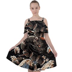 Sushi Dragon Japanese Cut Out Shoulders Chiffon Dress