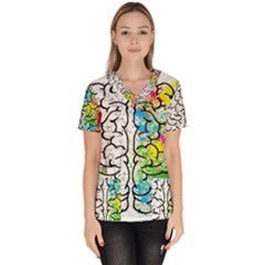 Brain Mind Psychology Idea Drawing Women s V-neck Scrub Top by Ndabl3x