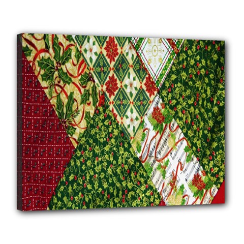 Christmas Quilt Background Canvas 20  X 16  (stretched) by Ndabl3x