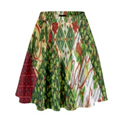 Christmas Quilt Background High Waist Skirt by Ndabl3x