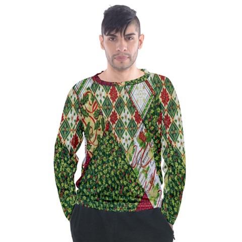 Christmas Quilt Background Men s Long Sleeve Raglan T-shirt by Ndabl3x