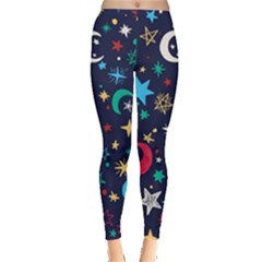 Colorful Background Moons Stars Everyday Leggings  by Ndabl3x