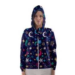Colorful Background Moons Stars Women s Hooded Windbreaker by Ndabl3x