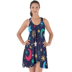 Colorful Background Moons Stars Show Some Back Chiffon Dress