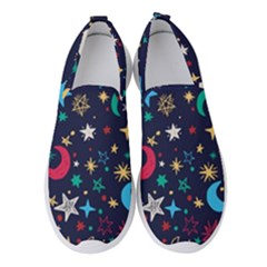 Colorful Background Moons Stars Women s Slip On Sneakers by Ndabl3x