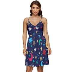 Colorful Background Moons Stars V-neck Pocket Summer Dress  by Ndabl3x