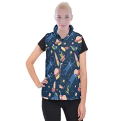 Seamless Pattern With Funny Alien Cat Galaxy Women s Button Up Vest by Ndabl3x