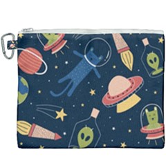 Seamless Pattern With Funny Alien Cat Galaxy Canvas Cosmetic Bag (xxxl)