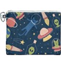 Seamless Pattern With Funny Alien Cat Galaxy Canvas Cosmetic Bag (XXXL) View1