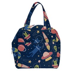 Seamless Pattern With Funny Alien Cat Galaxy Boxy Hand Bag by Ndabl3x