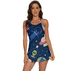 Seamless Pattern With Funny Alien Cat Galaxy 2-in-1 Flare Activity Dress by Ndabl3x