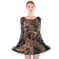 Fantasy Dragon Pentagram Long Sleeve Velvet Skater Dress