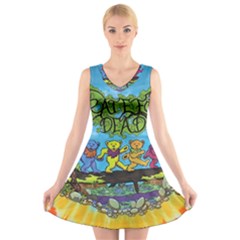 Dancing Bears Grateful Dead V-neck Sleeveless Dress by Cendanart