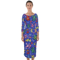 Grateful Dead Bears Pattern Quarter Sleeve Midi Bodycon Dress by Cendanart