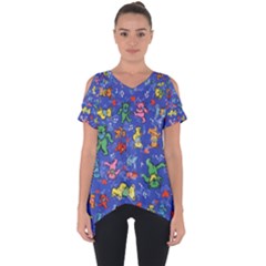 Grateful Dead Bears Pattern Cut Out Side Drop T-shirt by Cendanart