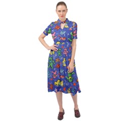 Grateful Dead Bears Pattern Keyhole Neckline Chiffon Dress by Cendanart