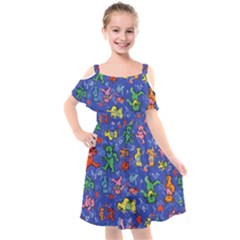 Grateful Dead Bears Pattern Kids  Cut Out Shoulders Chiffon Dress by Cendanart