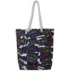 Time Nonlinear Curved Undirected Full Print Rope Handle Tote (small)