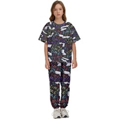 Time Nonlinear Curved Undirected Kids  T-shirt And Pants Sports Set by Paksenen