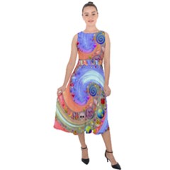 Swirl Vortex Emoji Cyclone Motion Midi Tie-back Chiffon Dress by Paksenen