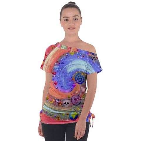 Swirl Vortex Emoji Cyclone Motion Off Shoulder Tie-up T-shirt by Paksenen