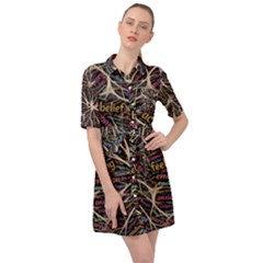 Mental Human Experience Mindset Pattern Belted Shirt Dress