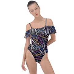 Mental Human Experience Mindset Pattern Frill Detail One Piece Swimsuit by Paksenen