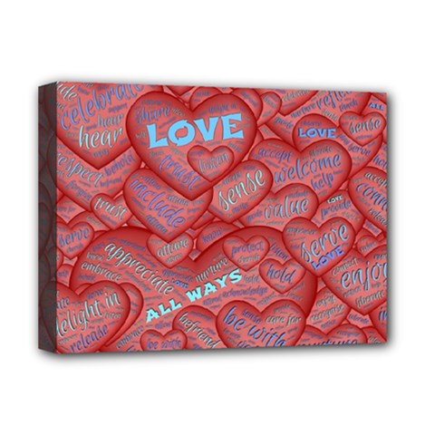 Love Hearts Valentine Red Symbol Deluxe Canvas 16  X 12  (stretched)  by Paksenen