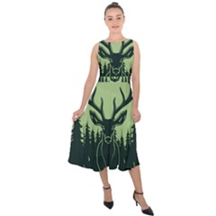 Deer Forest Nature Midi Tie-back Chiffon Dress