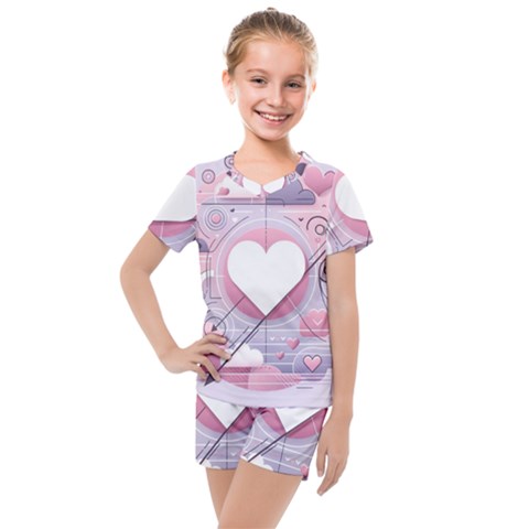 Heart Love Minimalist Design Kids  Mesh T-shirt And Shorts Set by Bedest
