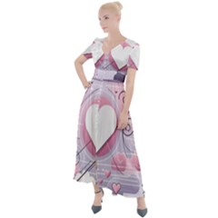 Heart Love Minimalist Design Button Up Short Sleeve Maxi Dress