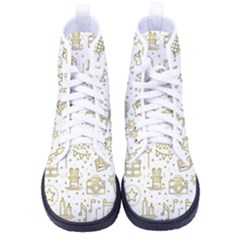 Birthday Party Seamless Pattern Gold Party Decor Elements Birthday Cake Gift Confetti Festive Event Kid s High-top Canvas Sneakers