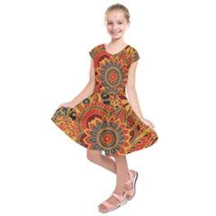 Bright Seamless Pattern With Paisley Mehndi Elements Hand Drawn Wallpaper With Floral Traditional In Kids  Short Sleeve Dress by Ket1n9