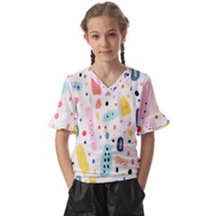 Abstract Seamless Colorful Pattern Kids  V-neck Horn Sleeve Blouse by Ndabl3x