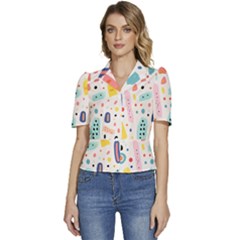 Abstract Seamless Colorful Pattern Puffed Short Sleeve Button Up Jacket