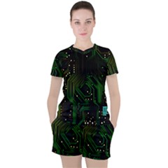 Circuits Circuit Board Green Technology Women s T-shirt And Shorts Set