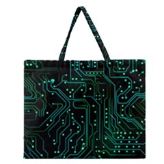 Circuits Circuit Board Green Zipper Large Tote Bag by Ndabl3x