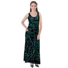 Circuits Circuit Board Green Sleeveless Velour Maxi Dress by Ndabl3x