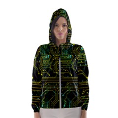 Circuits Circuit Board Yelow Women s Hooded Windbreaker