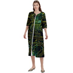 Circuits Circuit Board Yelow Women s Cotton 3/4 Sleeve Night Gown by Ndabl3x