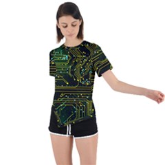 Circuits Circuit Board Yelow Asymmetrical Short Sleeve Sports T-shirt by Ndabl3x